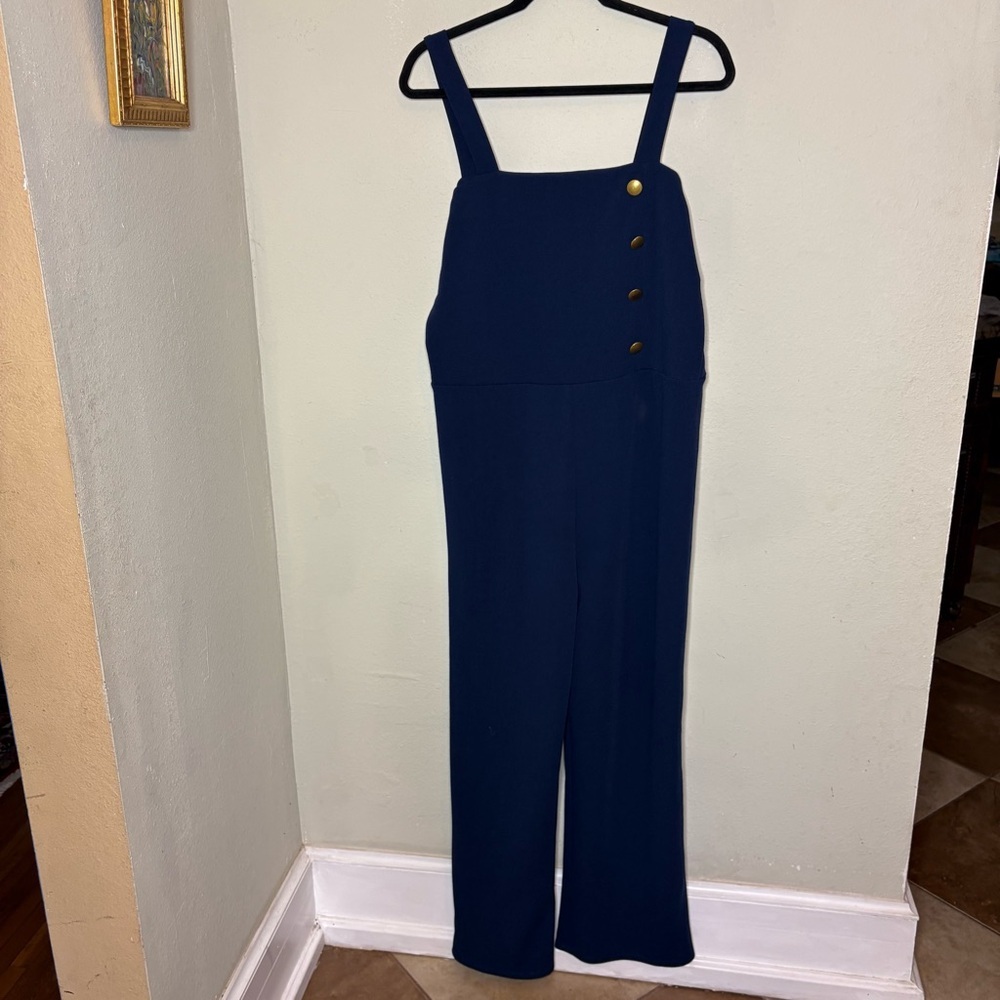 NWT Navy Wide-Leg Jumpsuit with Button Detail 1x